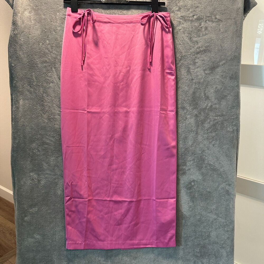 NWT NEW Free People Super Pink Satin Maxi Skirt Side Ties Size 12